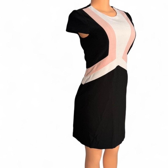 Vince Camuto Womens Colorblock Sheath Dress Black Pink White Short Sleeve Size 2 - Picture 2 of 4